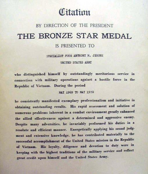 Anthony Jerone's Bronze Star